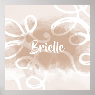 Chic Pastel Brown Watercolor Swirls With Name Poster