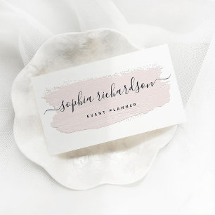 Chic Pastel Brush Stroke Light Pink on White Business Card