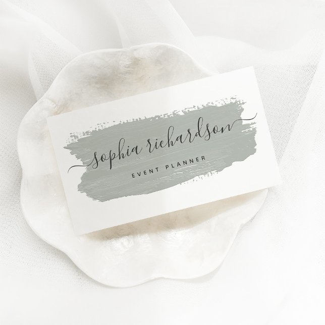 Chic Pastel Brush Stroke | Sage Green on White  Business Card (Creator Uploaded)