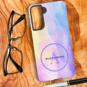 Chic Pastel Colour Watercolor Initial Monogram Nam Samsung Galaxy Case