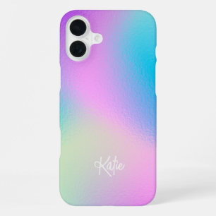 Chic Pastel Holographic with Name iPhone 16 Plus Case
