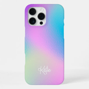 Chic Pastel Holographic with Name iPhone 16 Pro Max Case