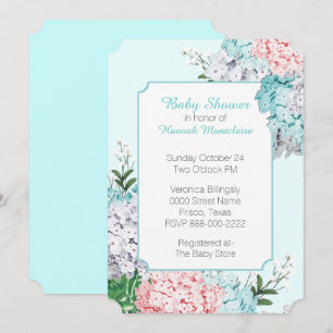 Chic Pastel Hydrangeas Blue Baby Shower Invitation