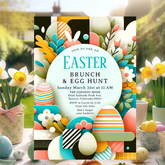 Chic Pastel Modern Easter Brunch & Egg Hunt Invitation (Modern Easter Brunch & Egg Hunt Invitation)