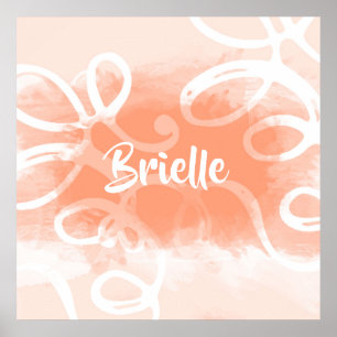 Chic Pastel Orange Watercolor Swirls With Name Poster