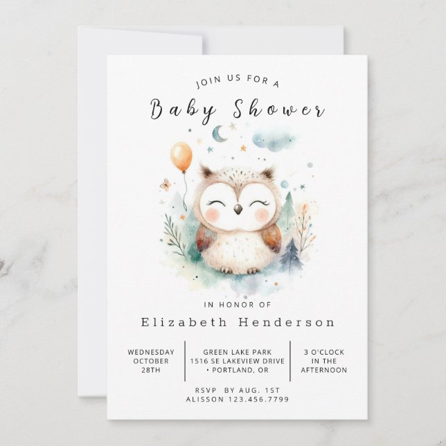 Chic Pastel Owl Baby Shower Invitation (Front)