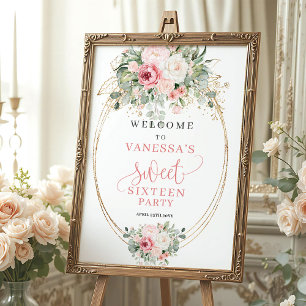 Chic Pastel Pink 16th Birthday Welcome Poster Sign
