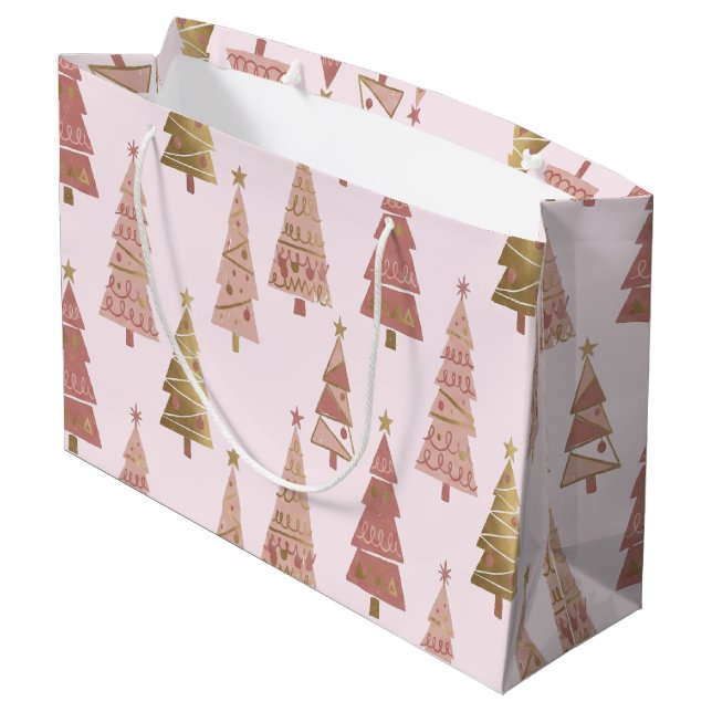 Chic Pastel Pink and Gold Christmas Tree Large Gift Bag (Back Angled)