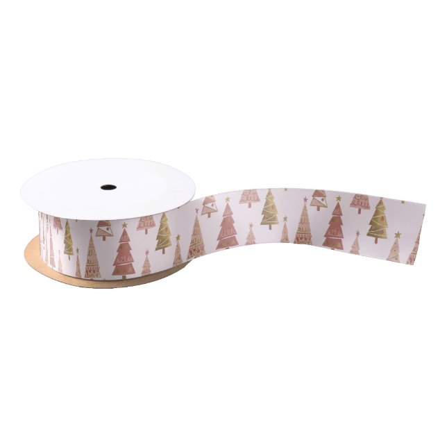 Chic Pastel Pink and Gold Christmas Tree Satin Ribbon (Spool)