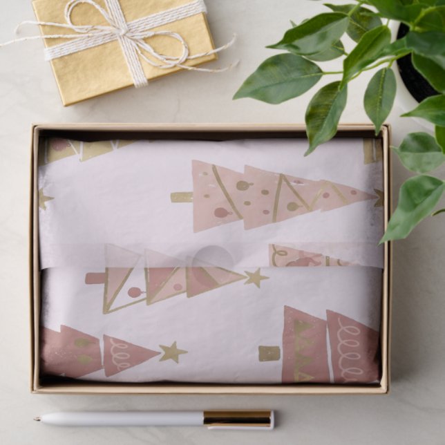 Chic Pastel Pink and Gold Christmas Tree Tissue Paper (Gift)