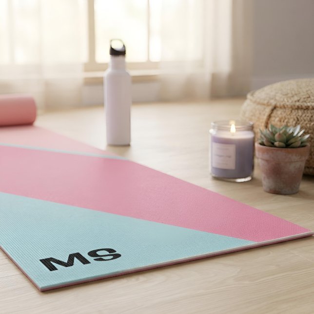 Chic Pastel Pink & Blue Minimalist Custom Monogram Yoga Mat (Creator Uploaded)
