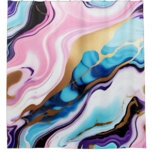 Chic Pastel pink blue purple gold Faux Marble Shower Curtain