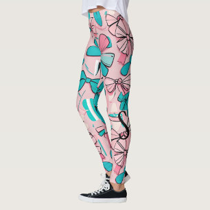 Chic pastel pink bows Valentine’s Day monogram Leggings