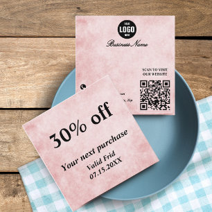 Chic Pastel Pink & Gold QR Code Loyalty Discount Card