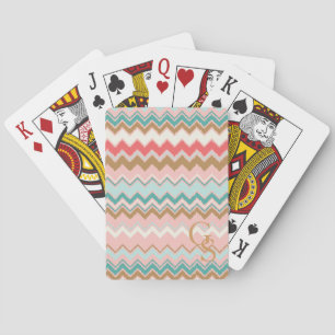 Chic Pastel Pink Mint Chevron Custom Monogram Playing Cards