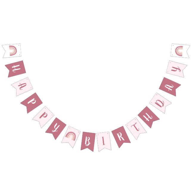 Chic Pastel Pink Rainbow Happy Birthday Bunting (All)