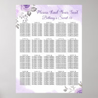 Chic Pastel Purple Floral Sweet 16 Seating Chart