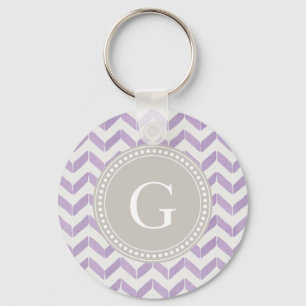 Chic Pastel purple grey Chevron Custom Monogram Key Ring