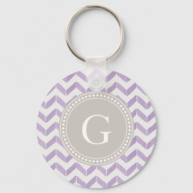 Chic Pastel purple grey Chevron Custom Monogram Key Ring (Front)