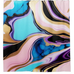 Chic Pastel purple pink blue gold Faux Marble Shower Curtain