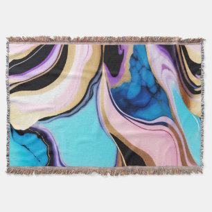 Chic Pastel purple pink blue gold Faux Marble Throw Blanket