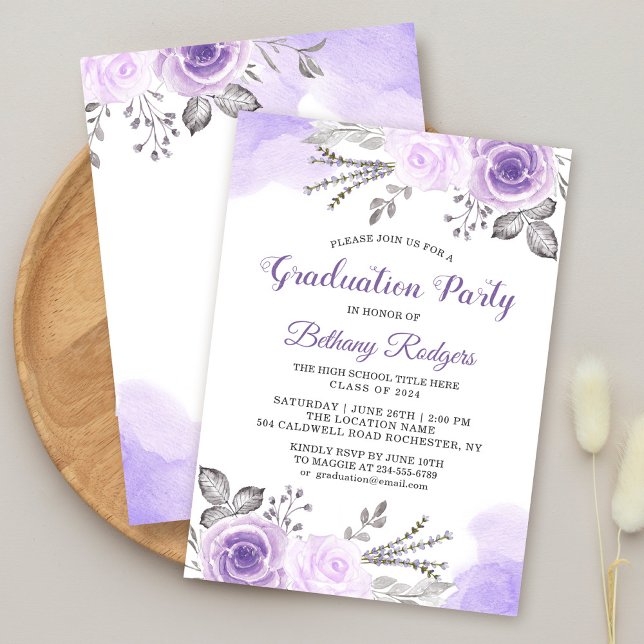 Chic Pastel Purple Rose Garden Graduation Party Invitation (Creator Uploaded)