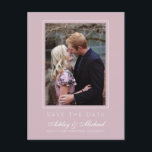 Chic Pastel Purple Save the Date Engagement Photo Announcement Postcard<br><div class="desc">Modern, chic save the date photo postcard with elegant script and modern typography. The save the date card has a pastel purple background with a subtle thin white frame around the photo. You can easily customise this save the date card with your upcoming wedding details, your engagement photo and a...</div>