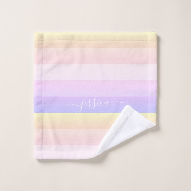 Chic pastel purple striped script name wash cloth (Wash Cloth)