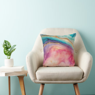 Chic Pastel Watercolor Wash Modern Gold Splatter Cushion