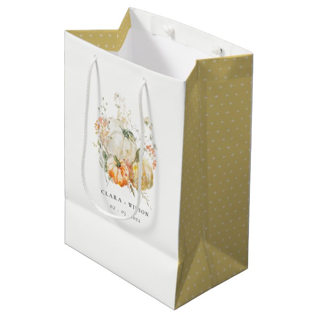 Chic Pastel Wildflower Pumpkin Watercolor Wedding Medium Gift Bag (Front Angled)