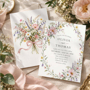 Chic Pastel Wildflower Wreath Watercolor Wedding Invitation