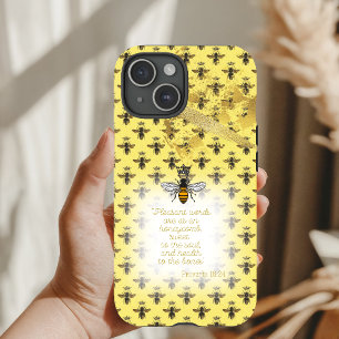Chic Pastel Yellow Gold Bee Grid Bible Queen Bee iPhone 15 Case