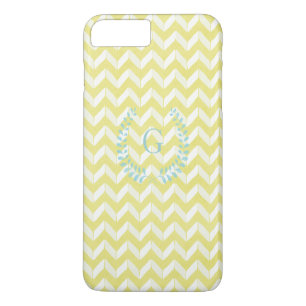Chic Pastel Yellow Teal Chevron Custom Monogram iPhone 8 Plus/7 Plus Case