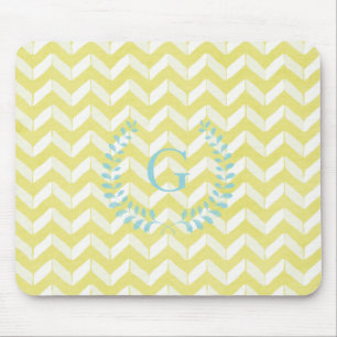 Chic Pastel Yellow Teal Chevron Custom Monogram Mouse Pad