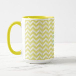 Chic Pastel Yellow Teal Chevron Custom Monogram Mug