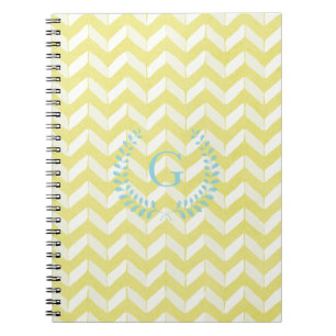 Chic Pastel Yellow Teal Chevron Custom Monogram Spiral Notebook