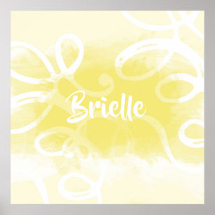 Chic Pastel Yellow Watercolor Swirls With Name Poster