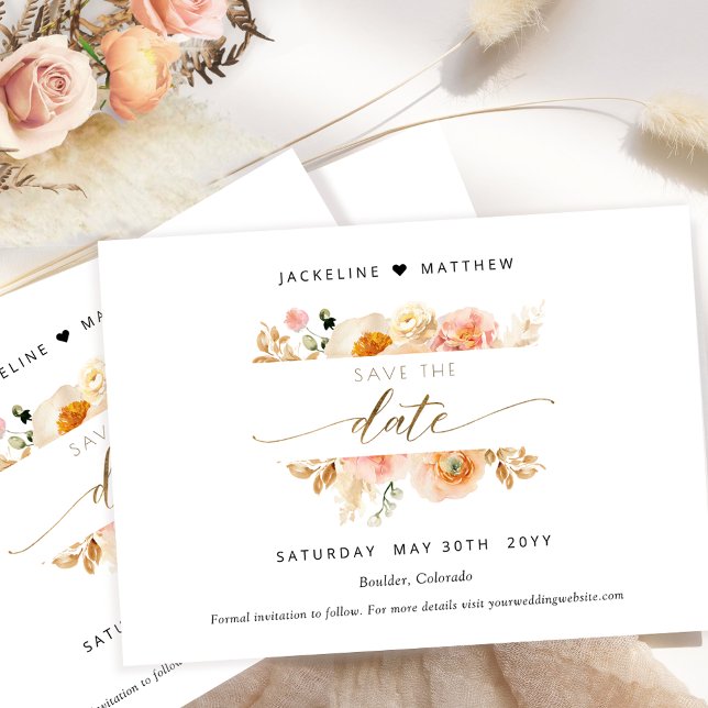 Chic Peach and Cream Floral Wedding Save The Date (Creator Uploaded)