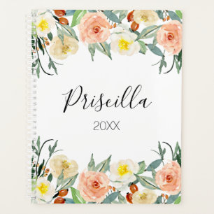 Chic Peach and Cream Watercolor Flowers Monthly Planner