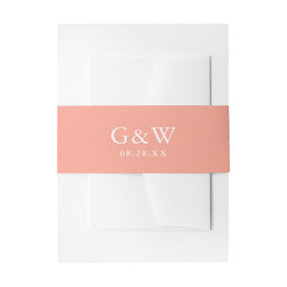 Chic Peach and White Monogram with Wedding Date Invitation Belly Band