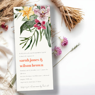 Chic Peach Blush Boho Tropical Floral Engagement Invitation