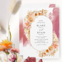 Chic Peach Blush Cream and Burgundy Oval Wedding