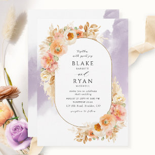 Chic Peach Blush Cream and Lavender Oval Wedding Invitation