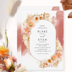 Chic Peach Blush Cream Rust Orange Oval Wedding Invitation