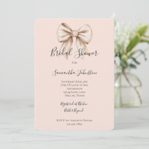 Chic Peach Cream Bow Bridal Shower Invitation