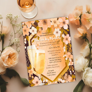 Chic Peach Floral Champagne Bridal Shower Party Invitation