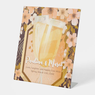 Chic Peach Floral Champagne Bridal Shower Party Pedestal Sign