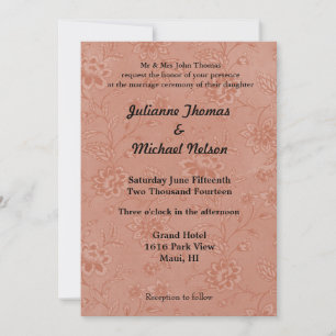 Chic Peach Floral Wedding Invitation
