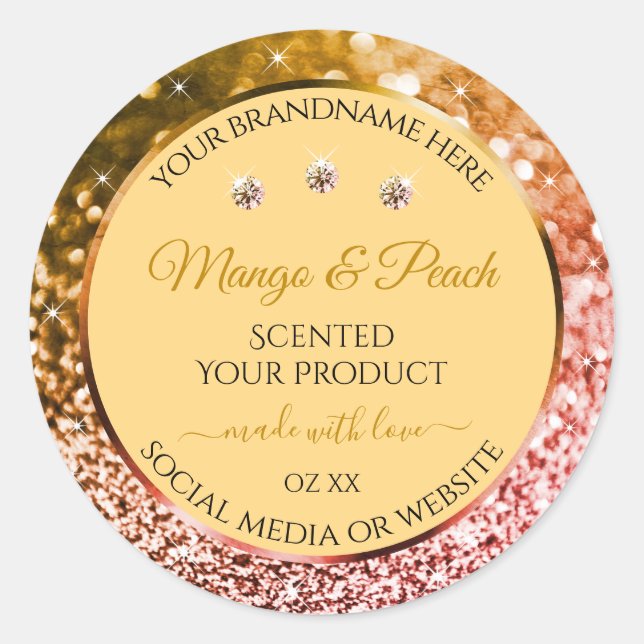 Chic Peach Gold Glitter Product Labels Rhinestones (Front)