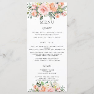 Chic Peach Ivory Pink Floral Wedding Menu